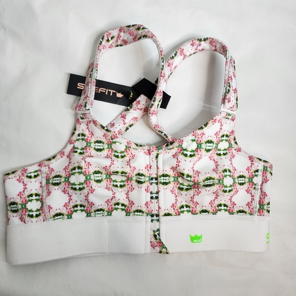 SHEFIT Flex Sports Bra White Pink Green Geometric Floral Print Size Smalll NWT - Picture 2 of 16
